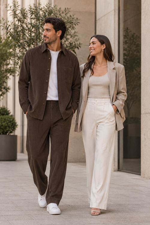 Mens Corduroy Shirt and Pants Walking Suit in Winter Cotton Fabric Casual in Color Mocha Choclate brown leisure Style