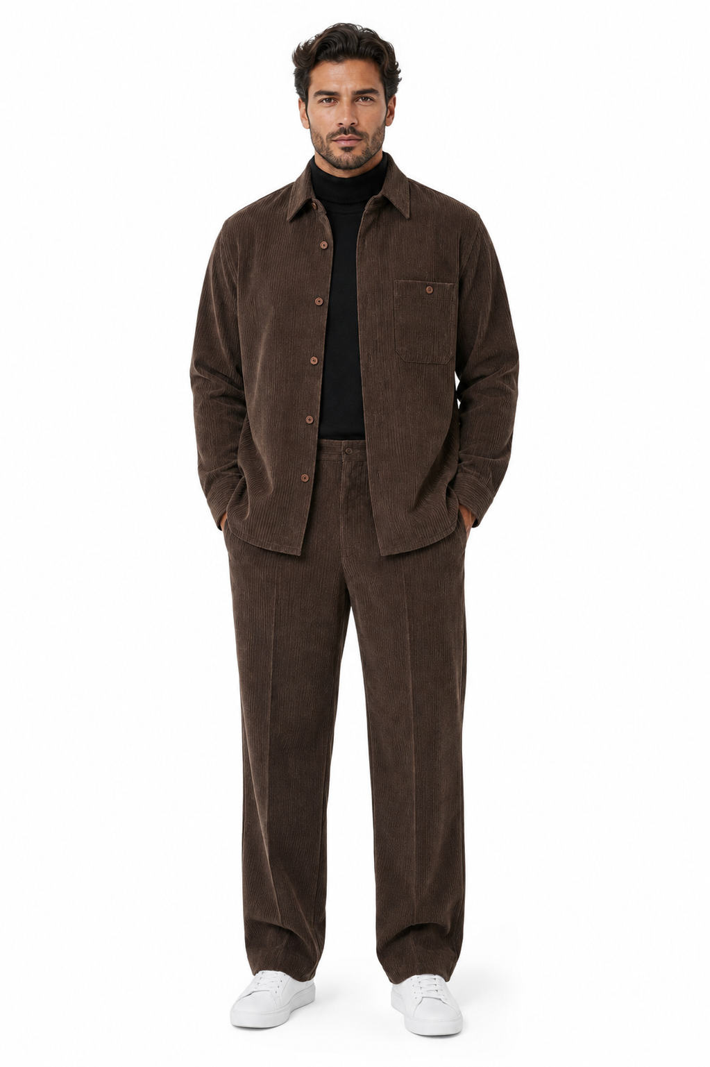 Mens Corduroy Shirt and Pants Walking Suit in Winter Cotton Fabric Casual in Color Mocha Choclate brown leisure Style