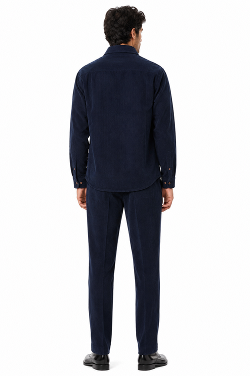 Mens Corduroy Shirt and Pants Walking Suit in Winter Cotton Fabric Casual in Color Navy leisure Style