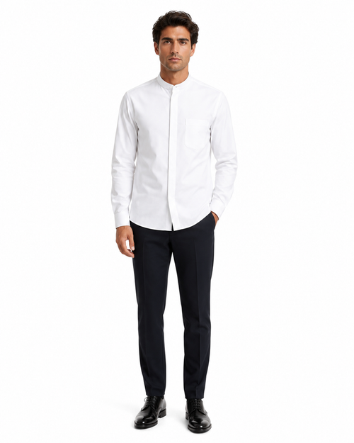Daniel Ellissa Men's White French Front Dress Shirt w/ Classic Banded Collar