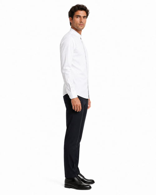 Daniel Ellissa Men's White French Front Dress Shirt w/ Classic Banded Collar