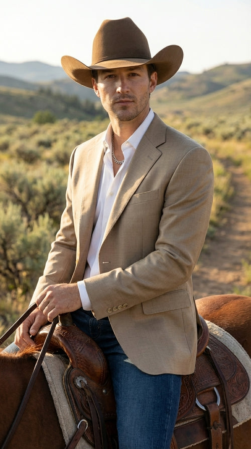 Mens Dark Tan Cowboy Western Blazer β Classic Western Style Sport Coat Casual Formal Jacket for Business Wedding Modern Fit