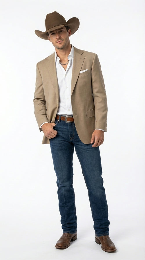 Mens Dark Tan Cowboy Western Blazer β Classic Western Style Sport Coat Casual Formal Jacket for Business Wedding Modern Fit