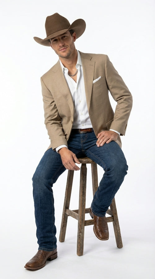 Mens Dark Tan Cowboy Western Blazer β Classic Western Style Sport Coat Casual Formal Jacket for Business Wedding Modern Fit