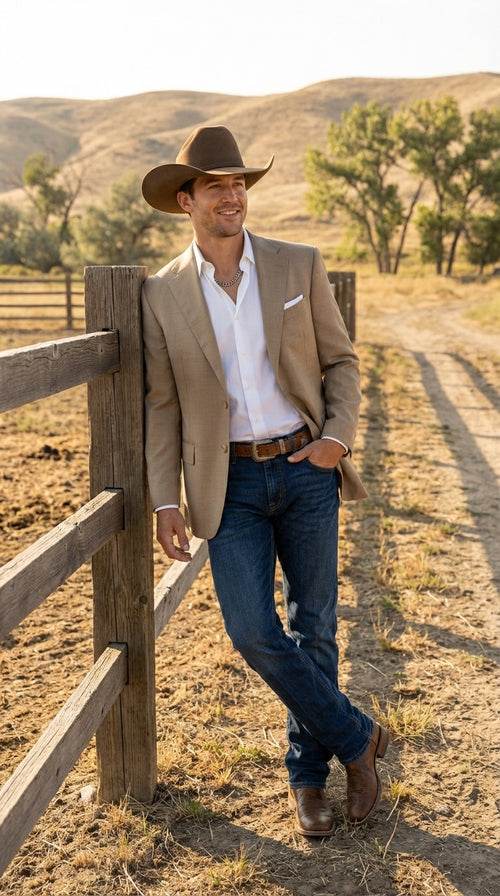 Mens Dark Tan Cowboy Western Blazer β Classic Western Style Sport Coat Casual Formal Jacket for Business Wedding Modern Fit