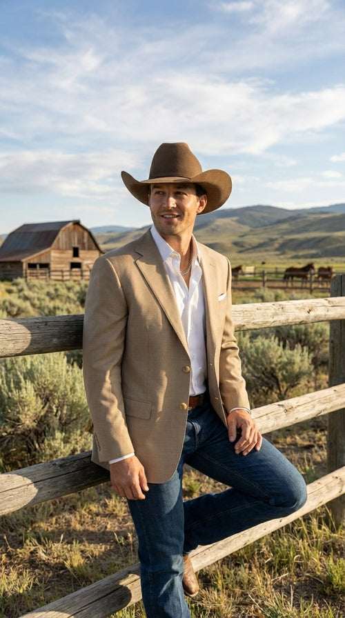 Mens Dark Tan Cowboy Western Blazer β Classic Western Style Sport Coat Casual Formal Jacket for Business Wedding Modern Fit