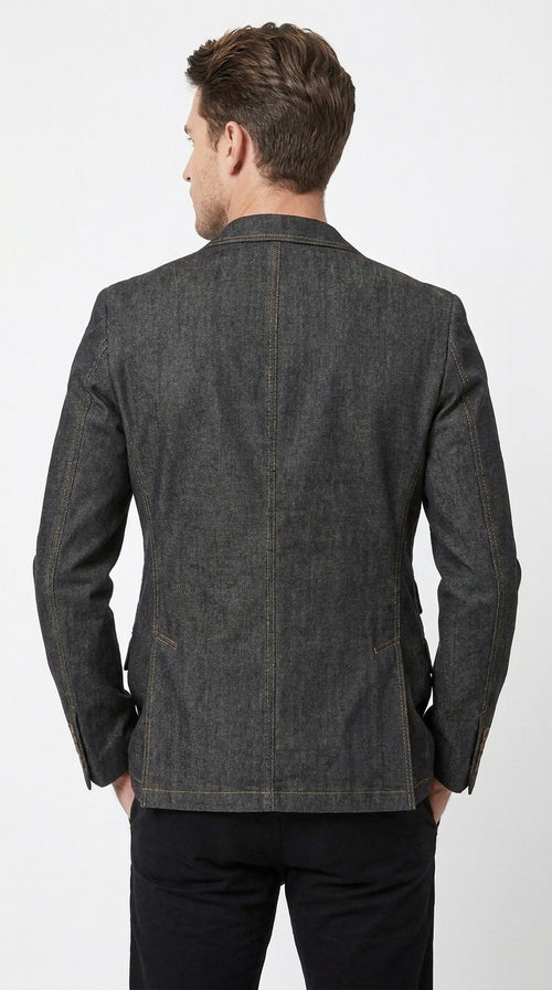 Mens Denim Cotton Blazer with Black β Smart Casual Jacket Outfit