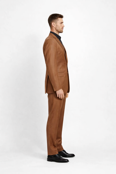 Men's Designer 2-Button With Sheen Rust ~ Peach Sharkskin Suit