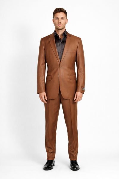 Men's Designer 2-Button With Sheen Rust ~ Peach Sharkskin Suit
