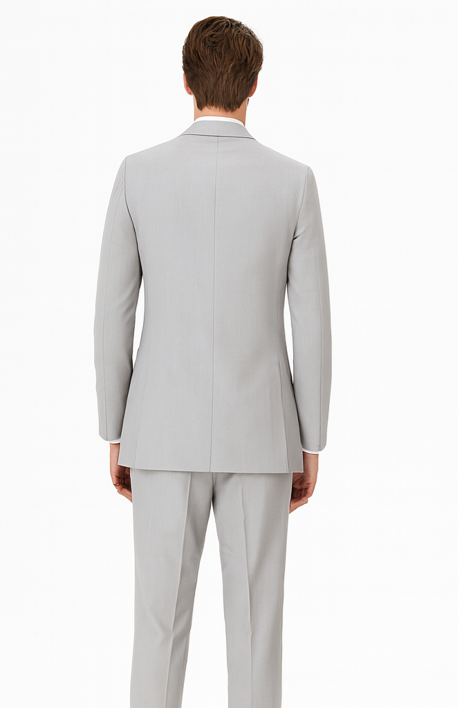 Gray Prom Suit - Mens Designer Marseille One Button Satin Trimmed Peak Tuxedo Light Grey