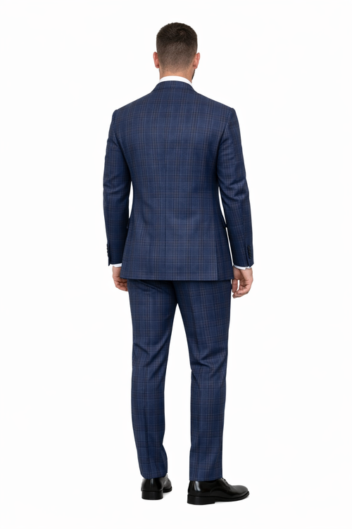 Mens Double Breasted Wool Suit Grey Plaid Regular Fit Sapphire