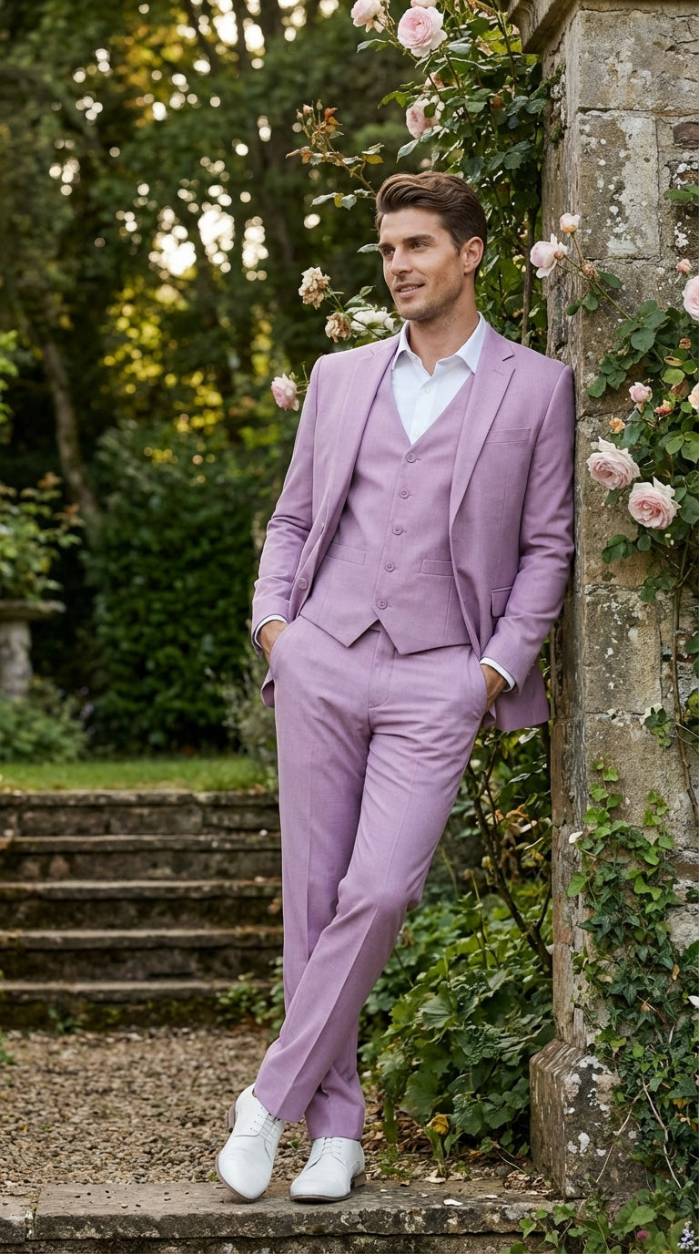 Men’s Dusty Rose 3 Piece Suit – Modern Pink Formal Suit Set for Wedding, Prom and Special Events Pinkish Color