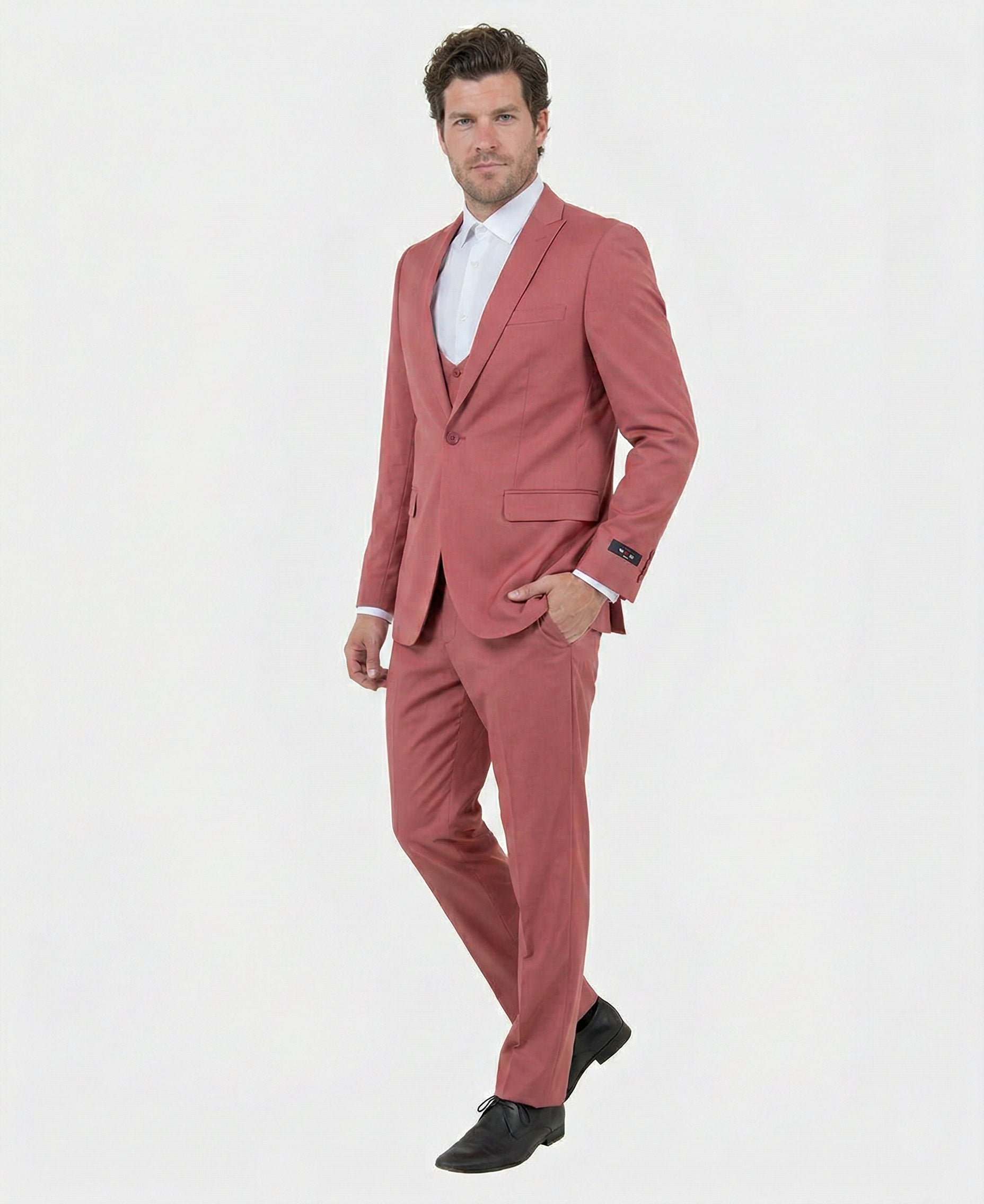 Mens Dusty Rose Three Piece Suit – Modern Formal 3PC Wedding and Prom Suit - Pink Coloe Modern Fit – SuitUSA