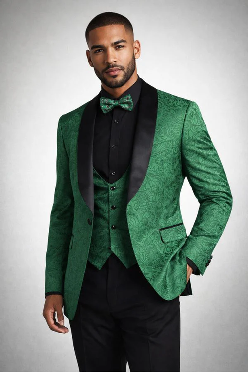 Mens Emerald Green Jacquard Tuxedo Suit