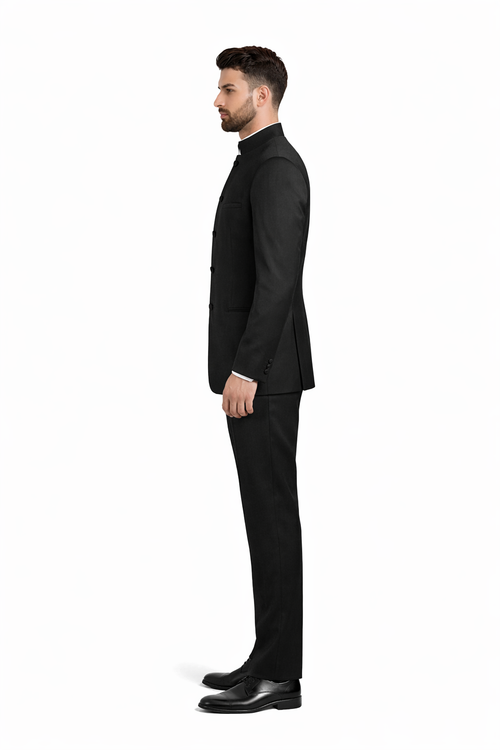 Men’s Mandarin Banded Tuxedo in Classic Black