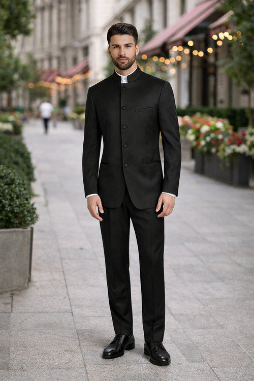 Men’s Mandarin Banded Tuxedo in Classic Black