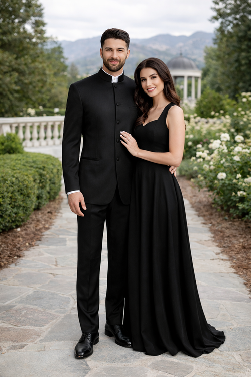 Men’s Mandarin Banded Tuxedo in Classic Black