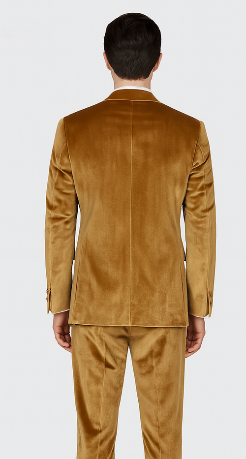 Gold Velvet Suit for Men – Tazzio 2-Piece Slim Fit Peak Lapel Formal Set