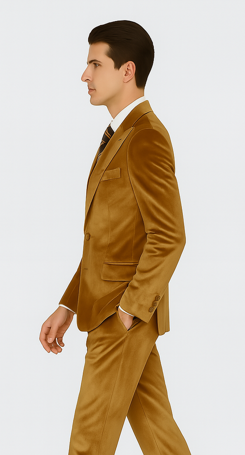 Gold Velvet Suit for Men – Tazzio 2-Piece Slim Fit Peak Lapel Formal Set