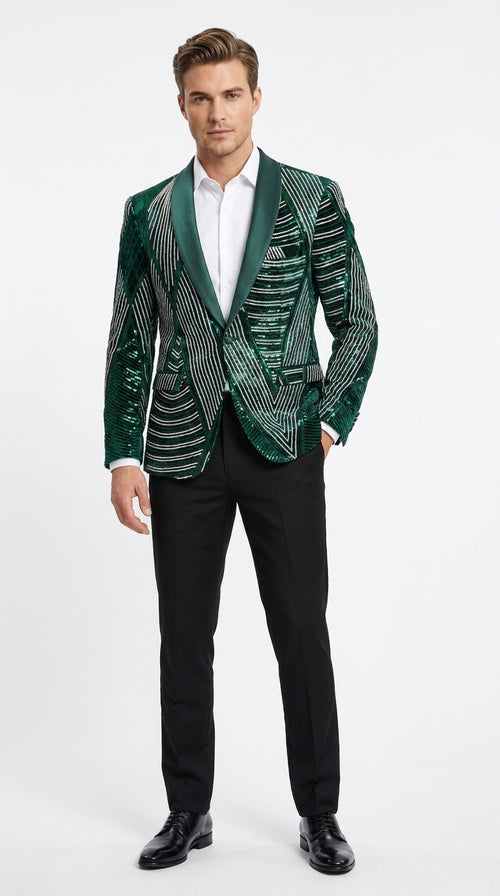 Mens Green Sequin Christmas Holiday Blazer β Luxury Party Jacket for New Year, Wedding and Festive Events New Year Jacket