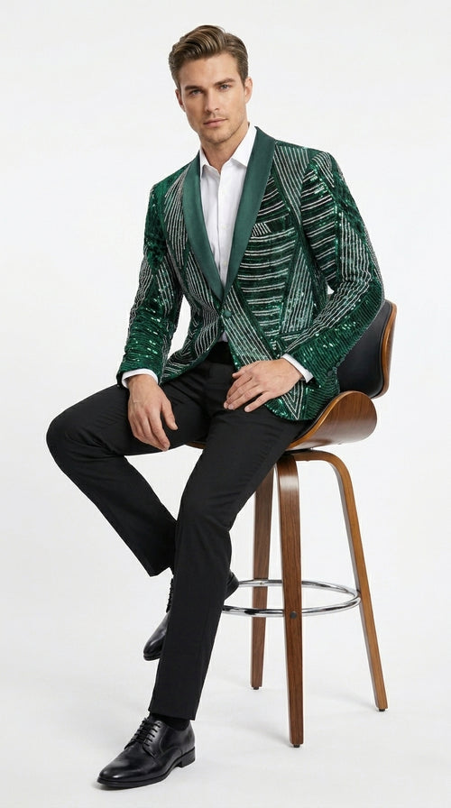 Mens Green Sequin Christmas Holiday Blazer β Luxury Party Jacket for New Year, Wedding and Festive Events New Year Jacket
