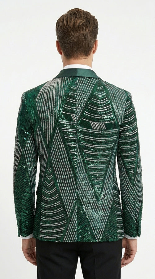 Mens Green Sequin Christmas Holiday Blazer β Luxury Party Jacket for New Year, Wedding and Festive Events New Year Jacket