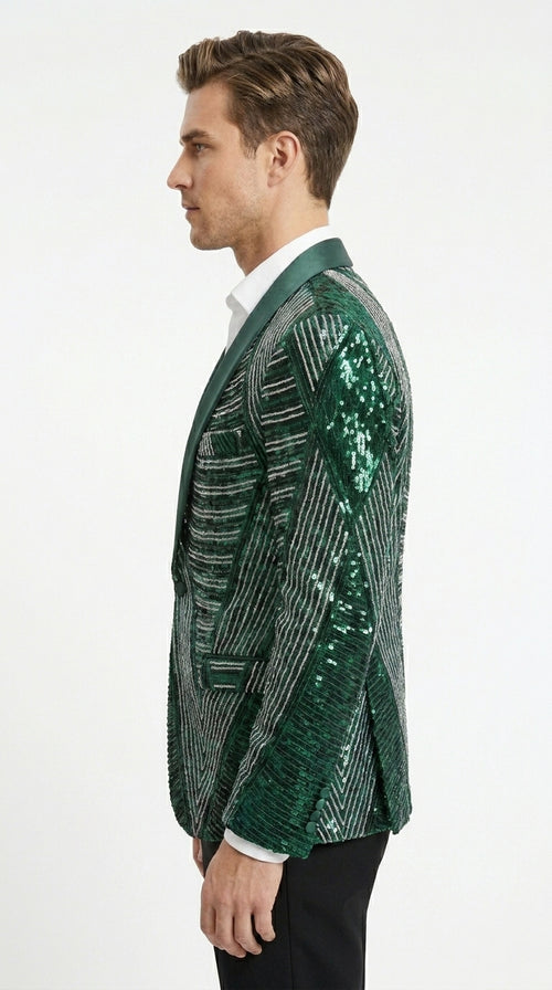 Mens Green Sequin Christmas Holiday Blazer β Luxury Party Jacket for New Year, Wedding and Festive Events New Year Jacket