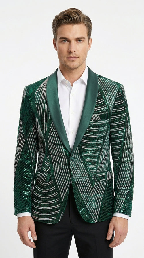 Mens Green Sequin Christmas Holiday Blazer β Luxury Party Jacket for New Year, Wedding and Festive Events New Year Jacket