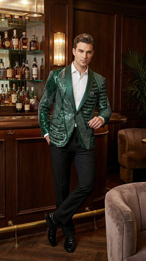 Mens Green Sequin Christmas Holiday Blazer β Luxury Party Jacket for New Year, Wedding and Festive Events New Year Jacket