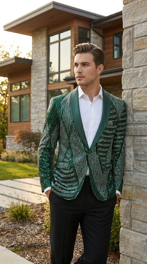 Mens Green Sequin Christmas Holiday Blazer β Luxury Party Jacket for New Year, Wedding and Festive Events New Year Jacket