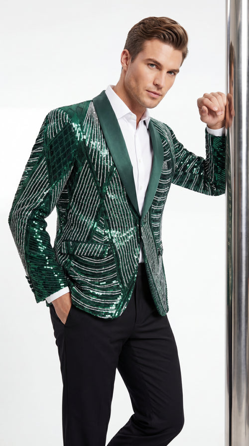 Mens Green Sequin Christmas Holiday Blazer β Luxury Party Jacket for New Year, Wedding and Festive Events New Year Jacket