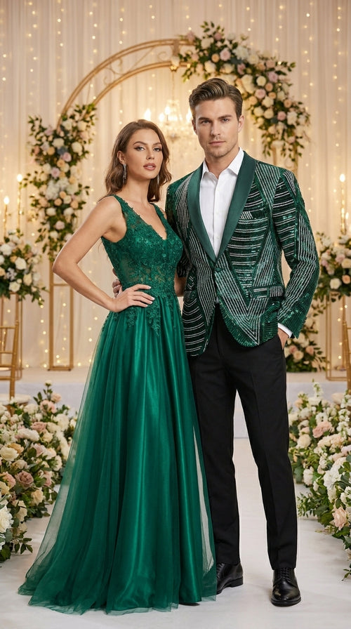 Mens Green Sequin Christmas Holiday Blazer β Luxury Party Jacket for New Year, Wedding and Festive Events New Year Jacket