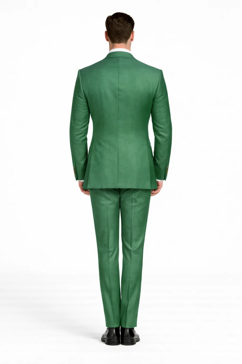 Men’s Green Slim Fit Suit by Rossiman - Stylish Double-Breasted Vest & Flat Front Pants - Italian Tailored 3-Piece Luxury Suit USA Men's Outlet