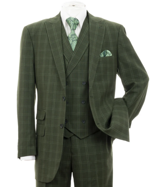 Mens Green Windowpane Blazer β Two-Button Plaid Sport Coat for Weddings, Business and Modern Fit