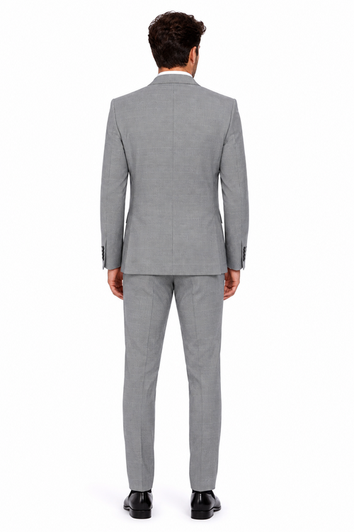 Men’s Grey Plaid 3-Piece Tailored Fit Suit with Vest