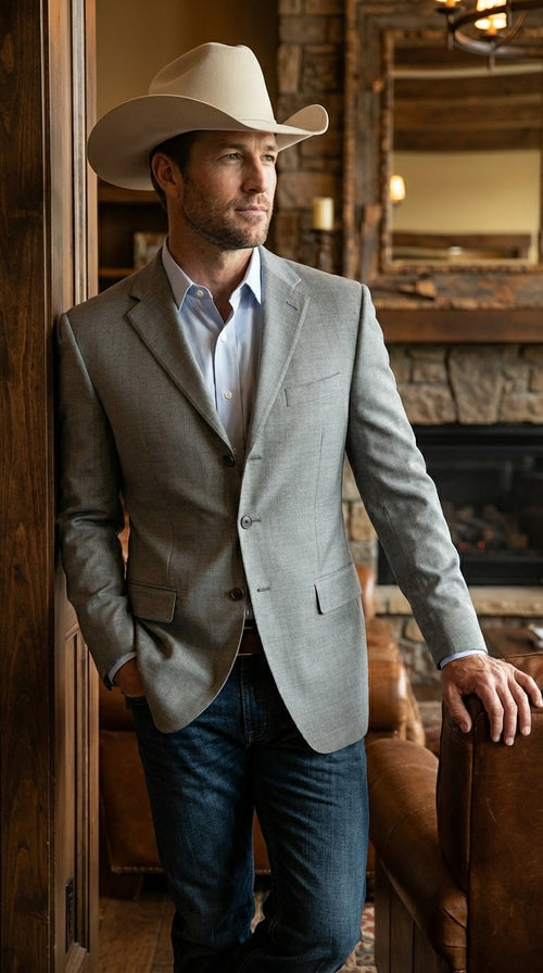 Mens Grey Western Three Button Blazer β Classic Cowboy Style Formal Jacket Business Casual Sport Coat