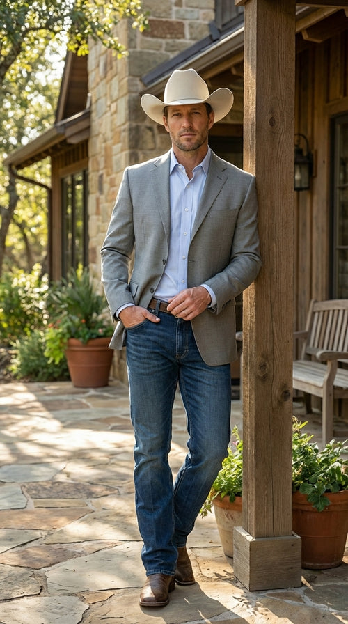 Mens Grey Western Three Button Blazer β Classic Cowboy Style Formal Jacket Business Casual Sport Coat