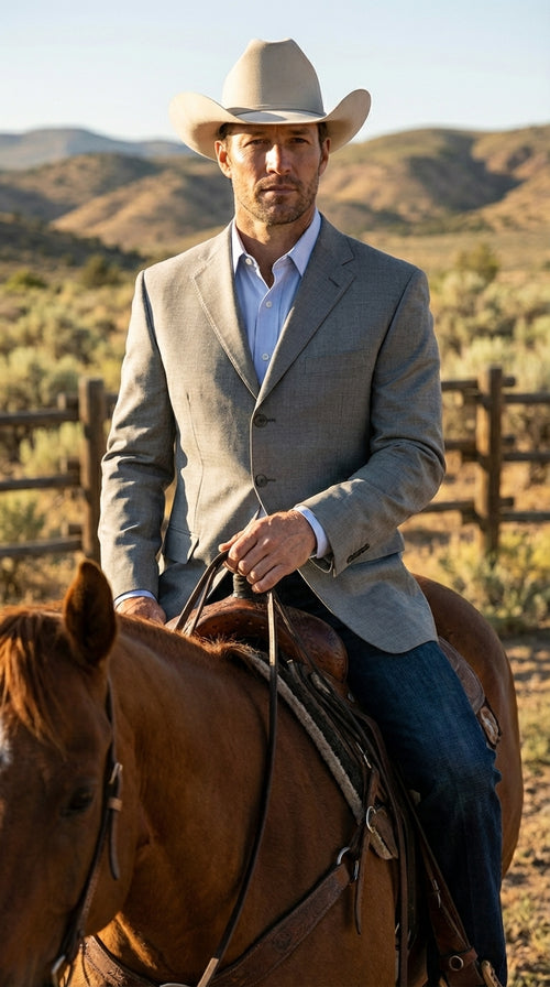 Mens Grey Western Three Button Blazer β Classic Cowboy Style Formal Jacket Business Casual Sport Coat