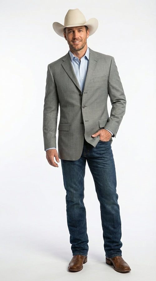 Mens Grey Western Three Button Blazer β Classic Cowboy Style Formal Jacket Business Casual Sport Coat