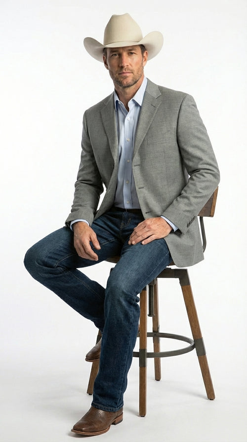 Mens Grey Western Three Button Blazer β Classic Cowboy Style Formal Jacket Business Casual Sport Coat