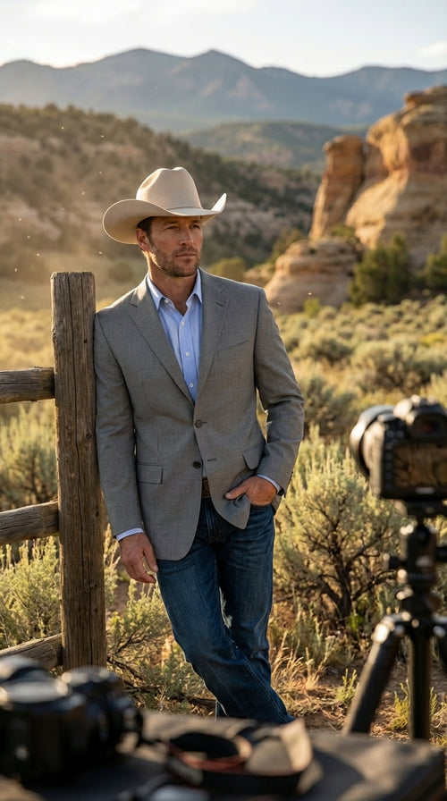 Mens Grey Western Three Button Blazer β Classic Cowboy Style Formal Jacket Business Casual Sport Coat