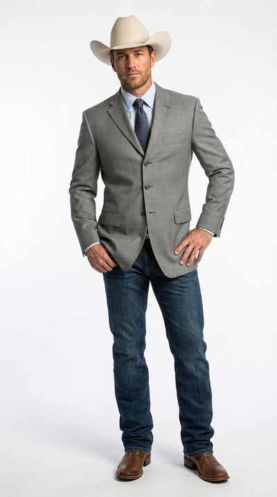 Mens Grey Western Three Button Blazer β Classic Cowboy Style Formal Jacket Business Casual Sport Coat