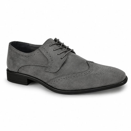 Polished Product Title: Bravo Men's Grey Vegan Suede Wingtip Dress Shoe for Weddings & Proms