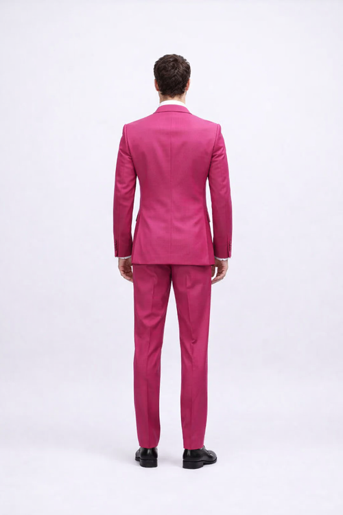Mens Hot Pink Tuxedo Dinner Jacket + Pants with Shawl Lapel – Slim Fit 2-Piece Suit for Weddings, Proms Suit in Fuchsia Color
