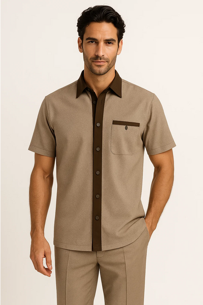 Men’s Houndstooth Walking Suit by Dreams by Zacchi – 2 Piece Lei sure Set in brown/tan - $99