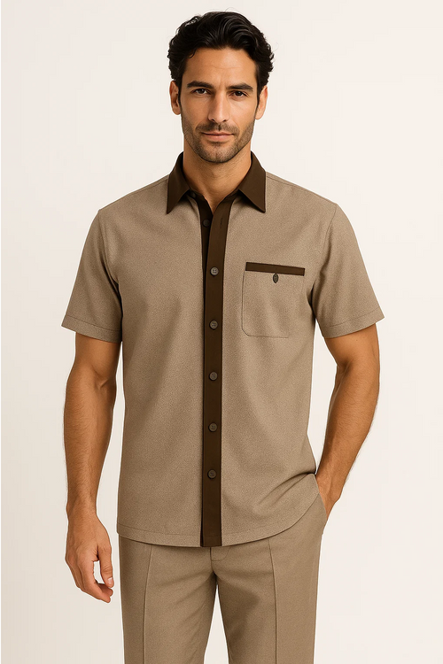 Men’s Houndstooth Walking Suit by Dreams by Zacchi – 2 Piece Lei sure Set in brown/tan - $99