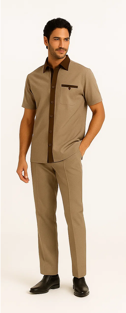 Men’s Houndstooth Walking Suit by Dreams by Zacchi – 2 Piece Lei sure Set in brown/tan - $99