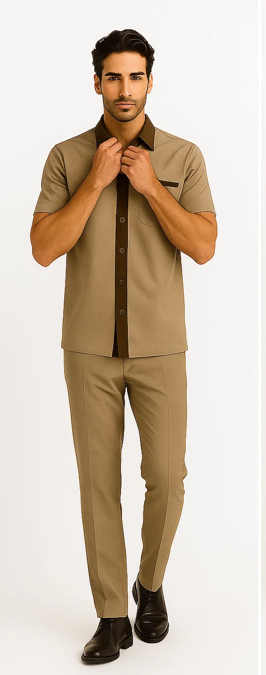 Men’s Houndstooth Walking Suit by Dreams by Zacchi – 2 Piece Lei sure Set in brown/tan - $99