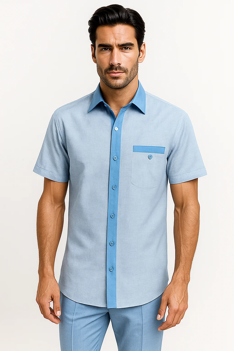 Men’s Houndstooth Walking Suit by Dreams by Zacchi – 2 Piece Lei sure Set in skyblue- $99