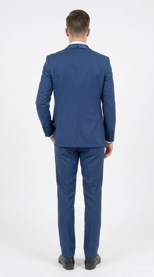 Mens Indigo Cobalt Blue Light Royal Blue Tuxedo Suit β Satin Shawl Lapel Wedding, Prom and Formal 2-Piece Suit